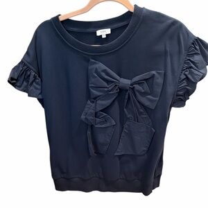 Washed, never worn! VOY Elegant Navy Ruffle Sleeve Top